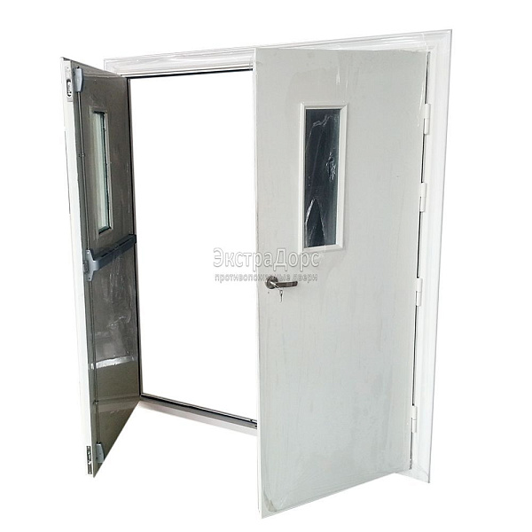 Двухстворчатая огнестойкая дверь EIW 60 двупольная стальная со стеклом в Балашихе  купить