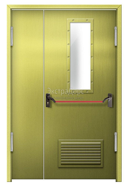 Противопожарная дверь EI 60 дымогазонепроницаемая стальная со стеклом, антипаникой и решеткой в Балашихе  купить