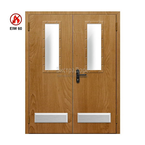 Двухстворчатая огнестойкая дверь с двумя решетками EIW 60 ДПМ-02-EIW-60 ДП75 двупольная остекленная в Балашихе  купить